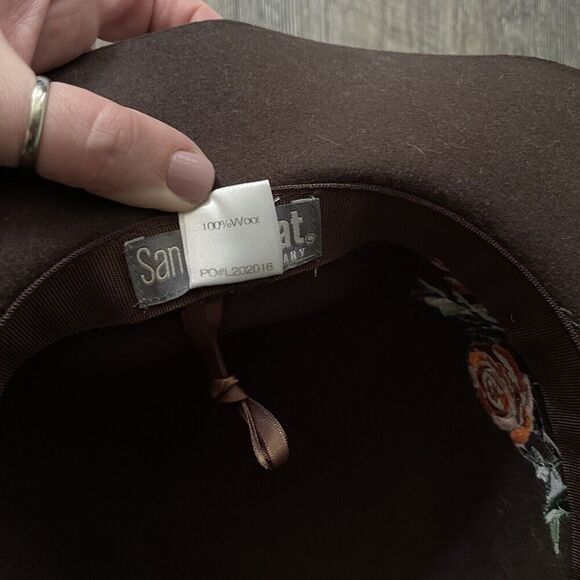 San Diego Hat Co Brown Wool Crown Hat Floral Embroidery One Size - Picture 7 of 7